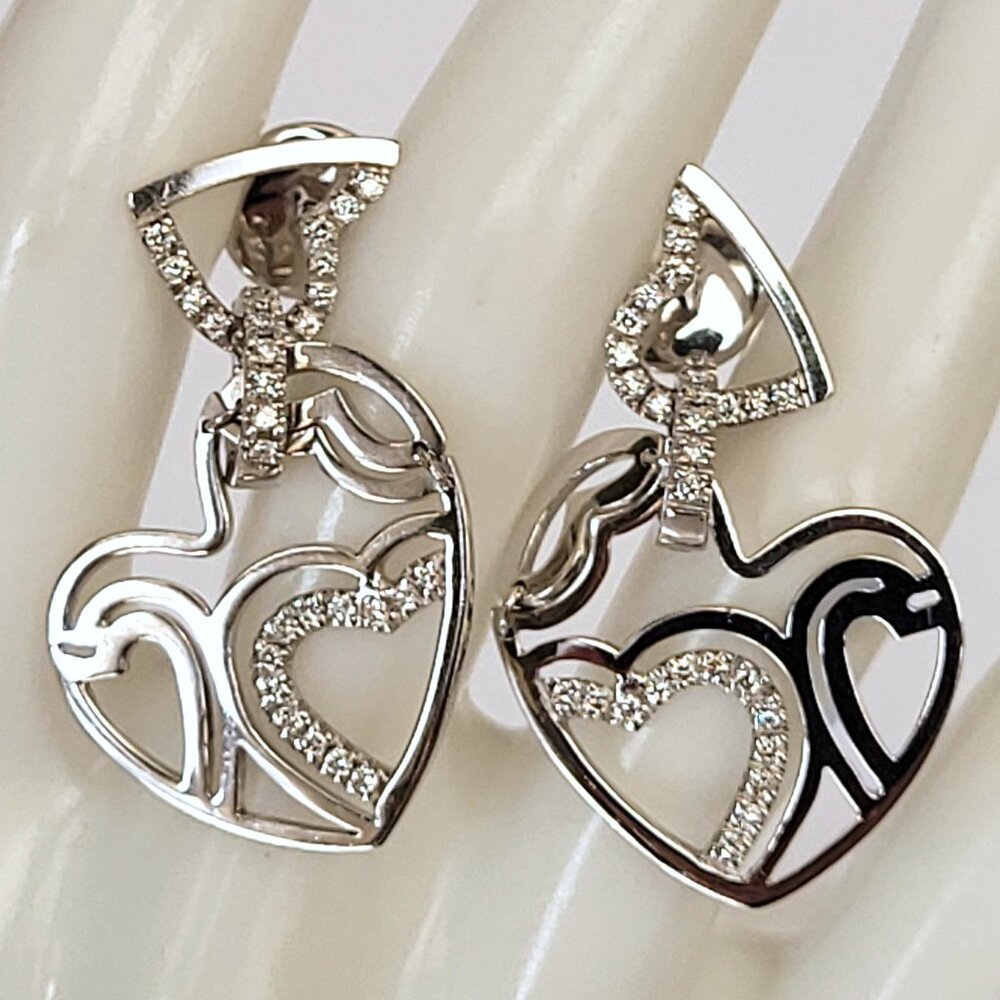Roberto Coin 18K White Gold Sculpted Heart Diamond Drop Earrings